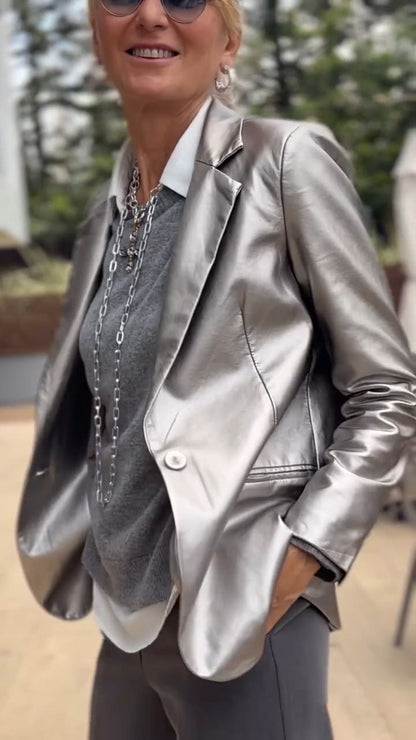 Dames Blazer Metallic Glanzend Anne-Fleur Jas