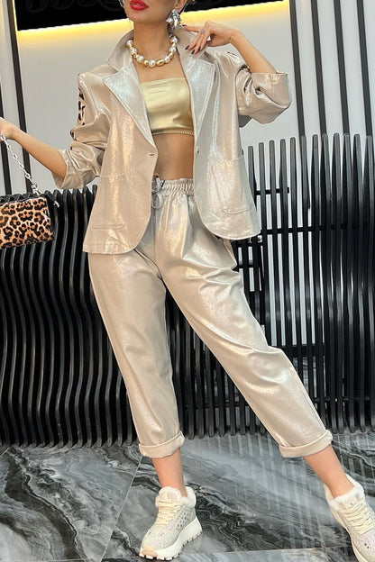 Satijnen Co-ord Set voor Vrouw Glanzend Luxe - StudioMarella