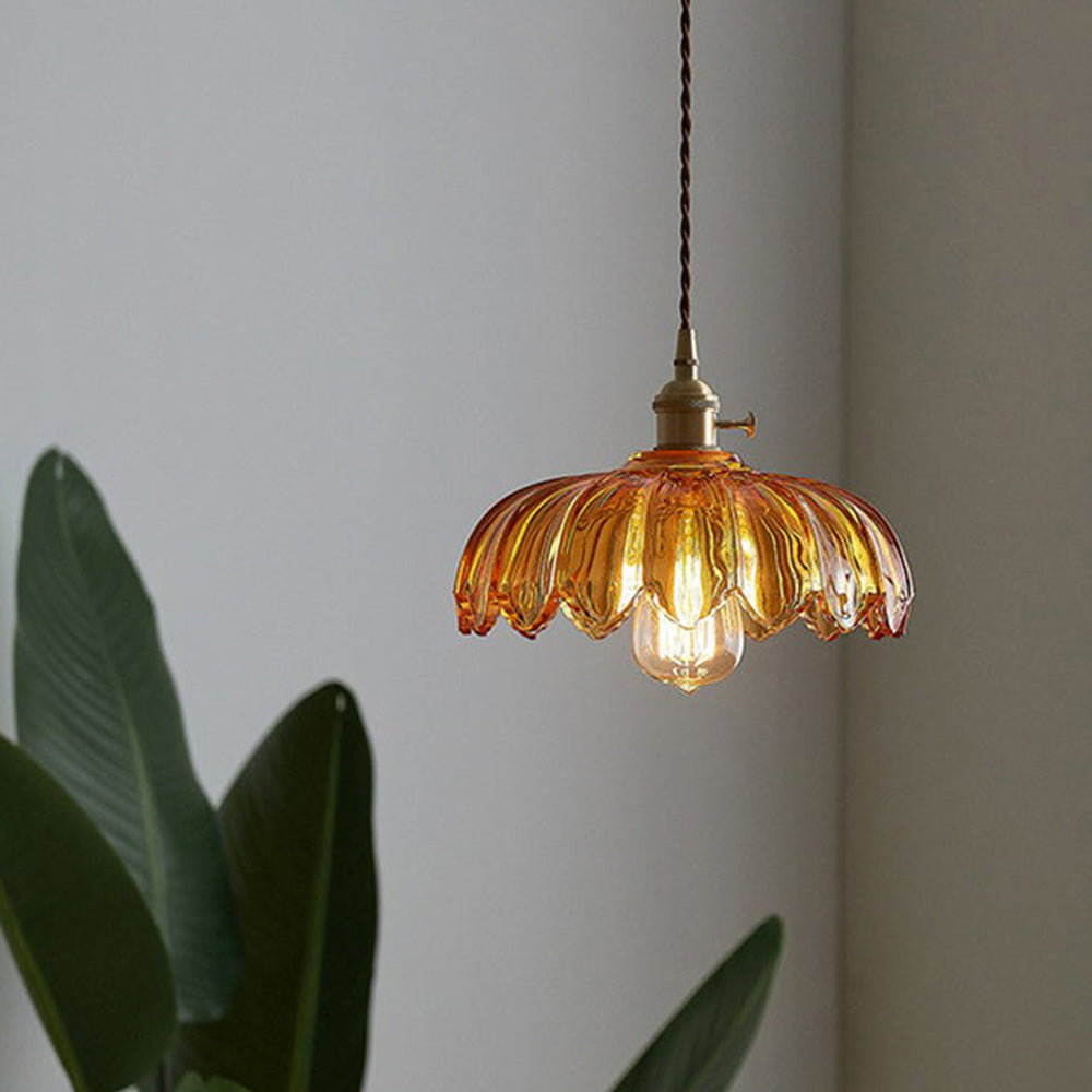 Hanglamp Glas Vintage Bloem Groen Koper 25cm Pendellamp Retro Woonkamer Eetkamer Romantisch