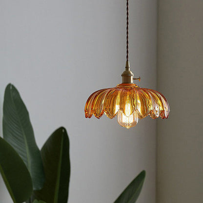 Hanglamp Glas Vintage Bloem Groen Koper 25cm Pendellamp Retro Woonkamer Eetkamer Romantisch