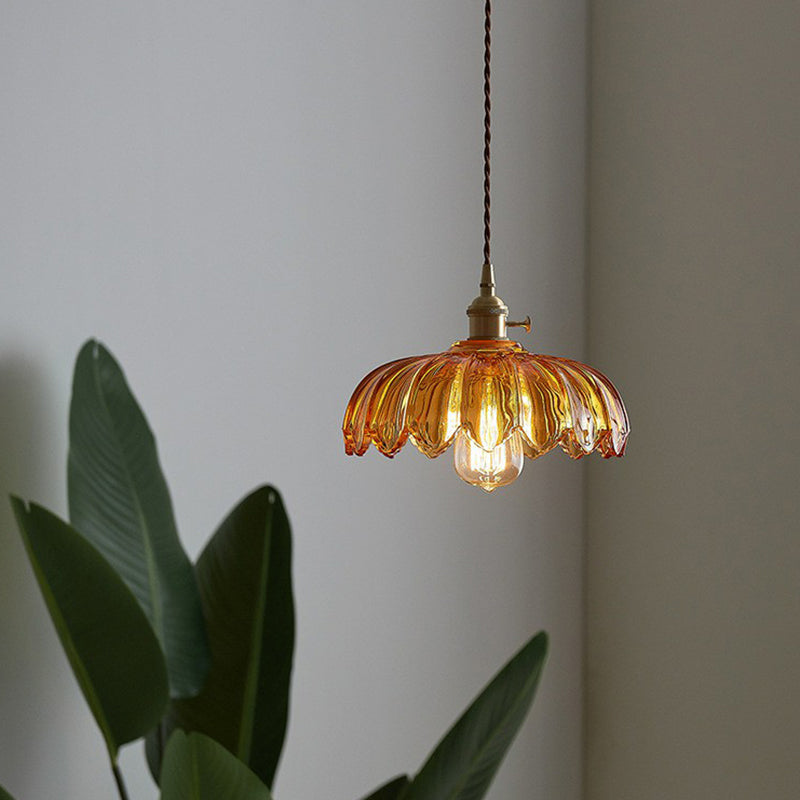 Geschulpte Glazen Bloem Hanglamp Industriële Stijl Eettafel Verlichting 25cm Tan Clear
