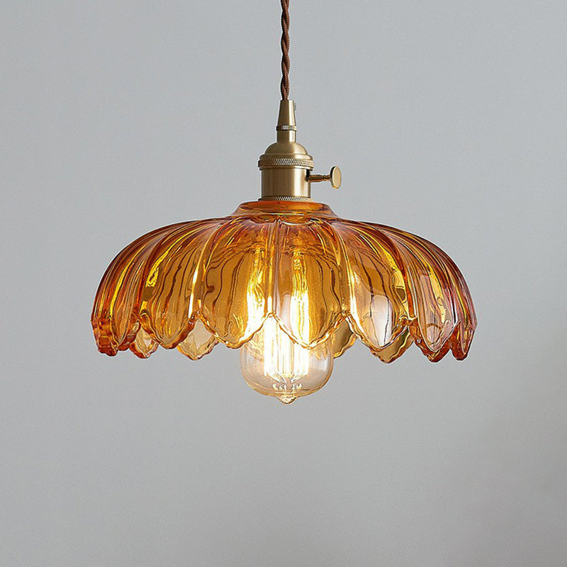Geschulpte Glazen Bloem Hanglamp Industriële Stijl Eettafel Verlichting 25cm Tan Clear
