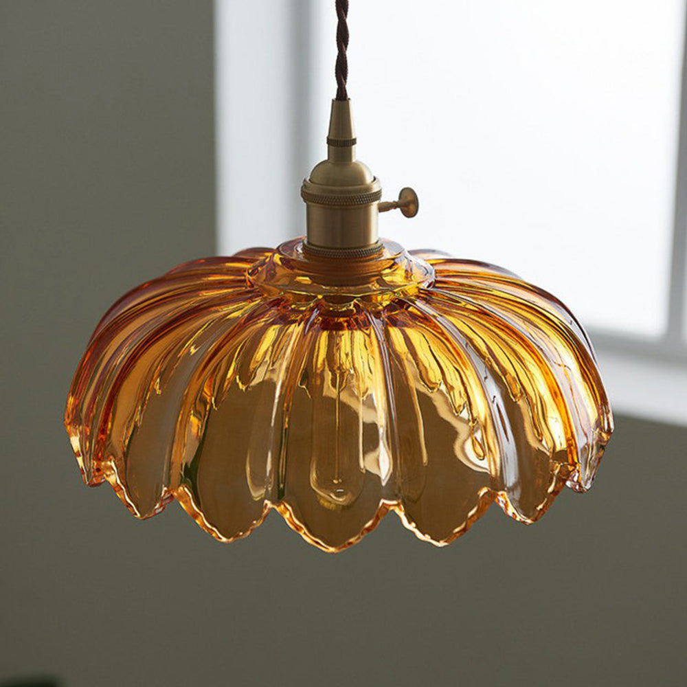Hanglamp Glas Vintage Bloem Groen Koper 25cm Pendellamp Retro Woonkamer Eetkamer Romantisch