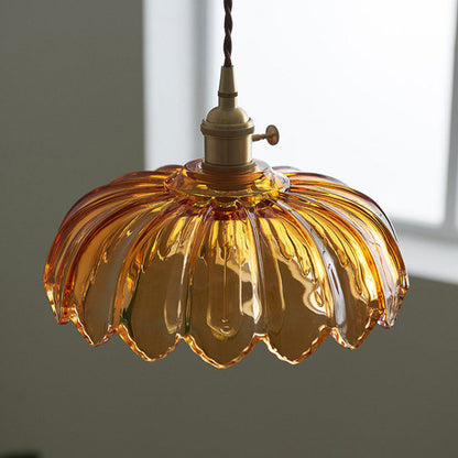 Hanglamp Glas Vintage Bloem Groen Koper 25cm Pendellamp Retro Woonkamer Eetkamer Romantisch