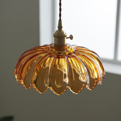 Geschulpte Glazen Bloem Hanglamp Industriële Stijl Eettafel Verlichting 25cm Tan Clear