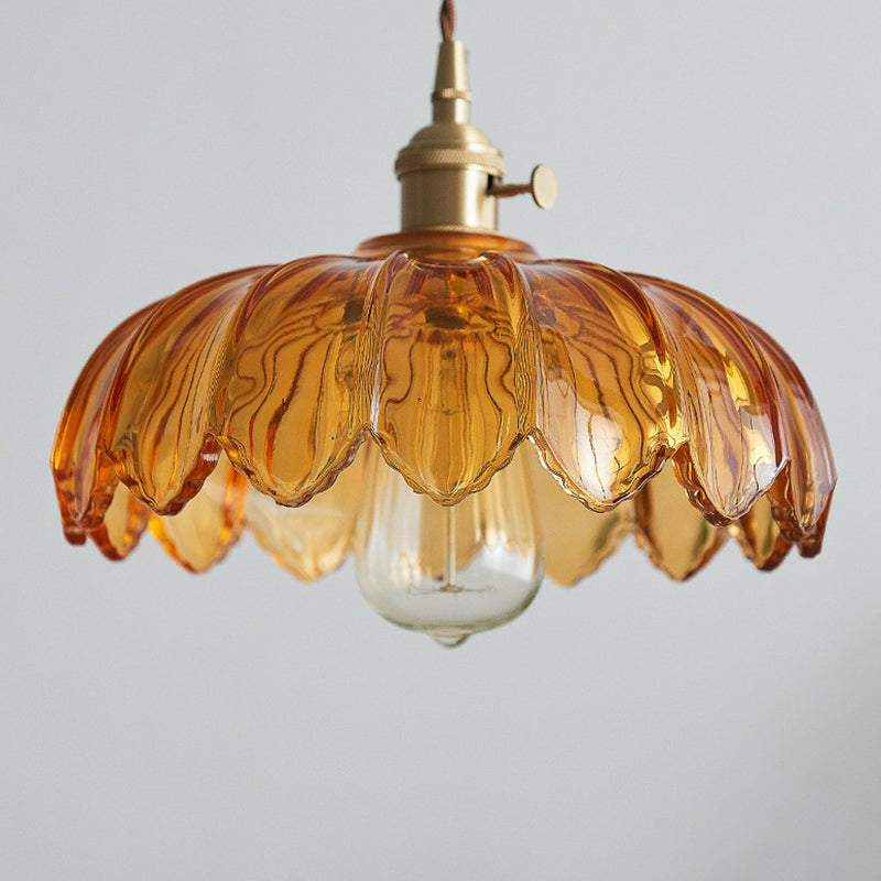 Geschulpte Glazen Bloem Hanglamp Industriële Stijl Eettafel Verlichting 25cm Tan Clear