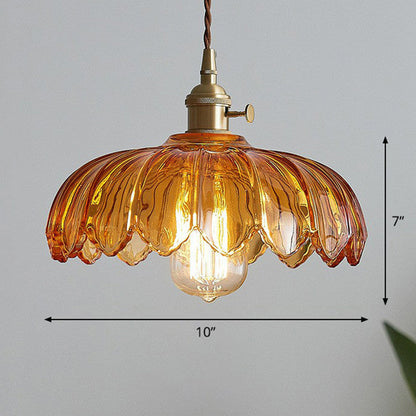 Hanglamp Glas Vintage Bloem Groen Koper 25cm Pendellamp Retro Woonkamer Eetkamer Romantisch