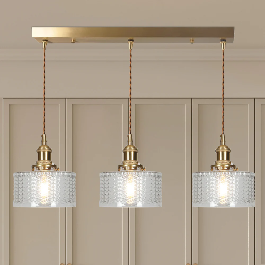 Quilivon Hanglamp Glas Messing Groen E27 Keuken Eettafel Retro Verlichting Geribbeld Glas Design