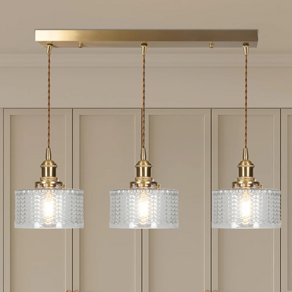 Quilivon Hanglamp Glas Messing Groen E27 Keuken Eettafel Retro Verlichting Geribbeld Glas Design