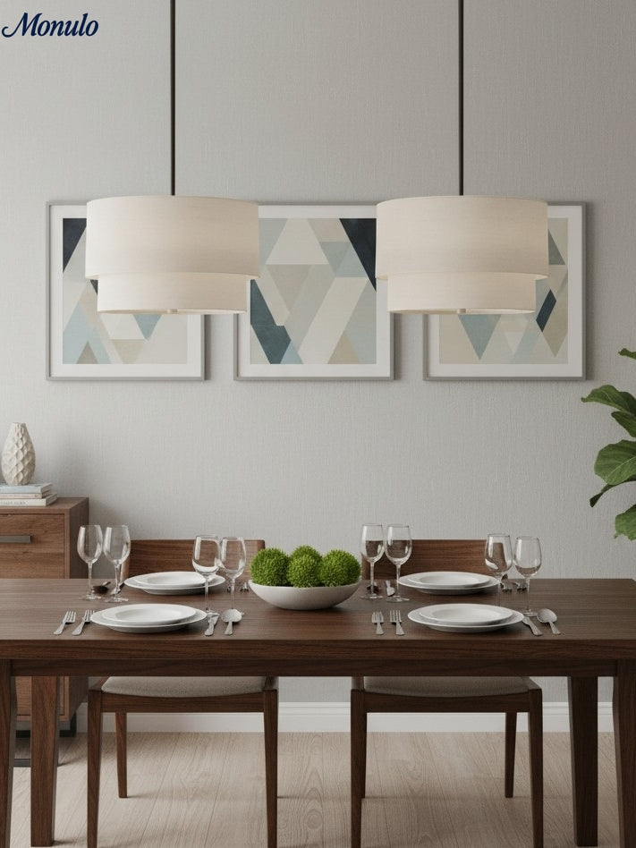 Dubbele Stoffen Drum Hanglamp – Moderne Gelaagde Kap Plafondlamp voor Eetkamer Woonkamer