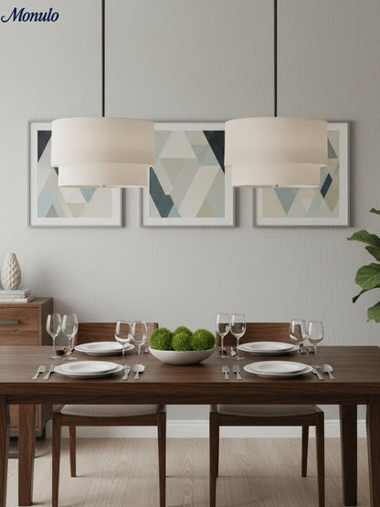 Dubbele Stoffen Drum Hanglamp – Moderne Gelaagde Kap Plafondlamp voor Eetkamer Woonkamer