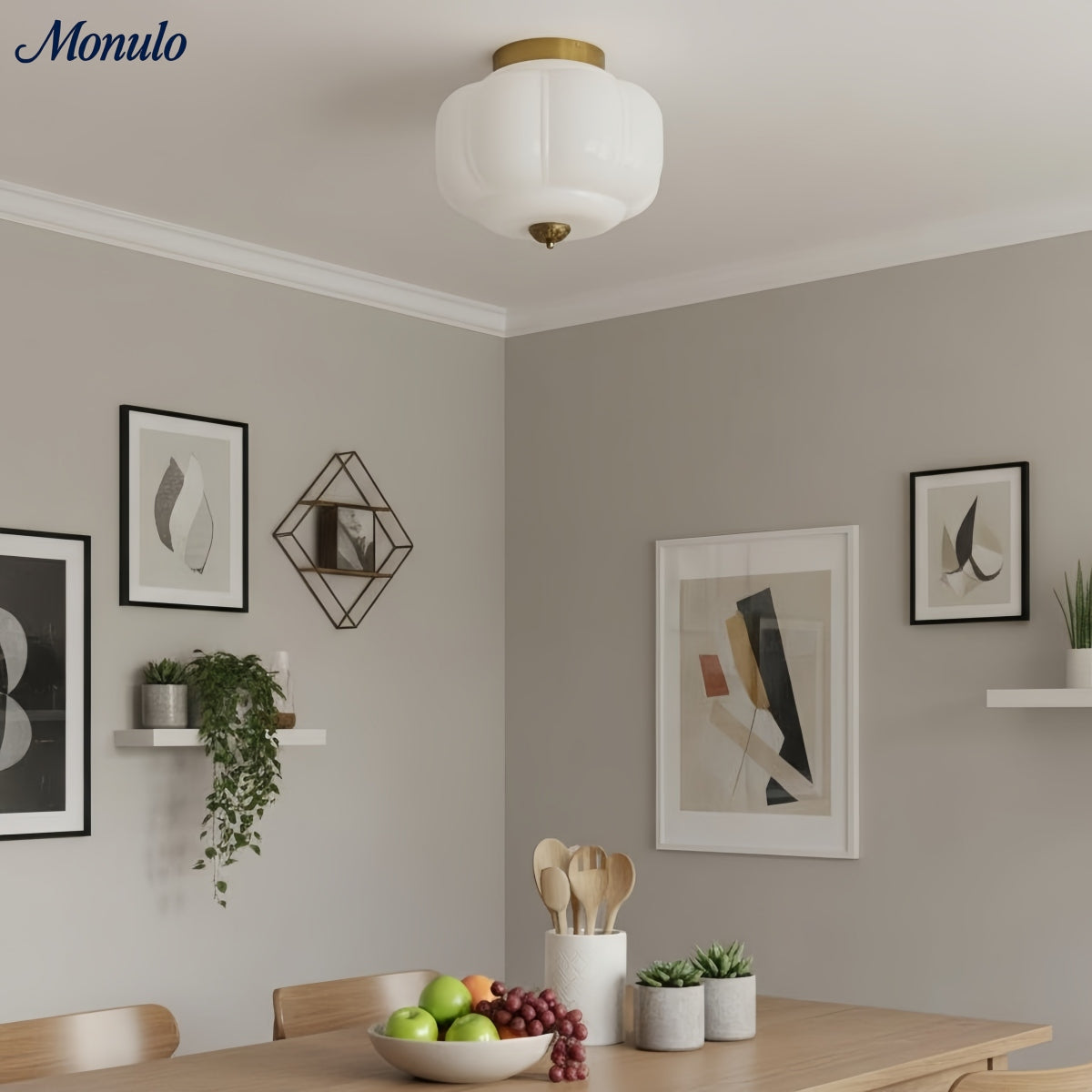 Retro Plafondlamp met Melkglazen Kap – Verfijnde Semi-Flush Mount Verlichting voor Moderne Interieurs