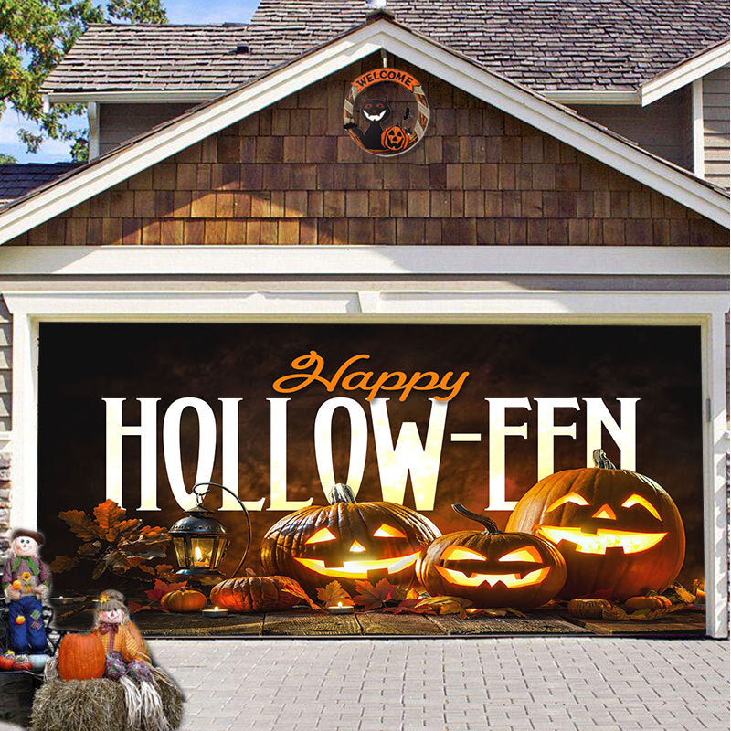Halloween Garagedeur Decoratie Spookachtige Bedrukking Schaduwdoek Herbruikbaar Horror Sfeer Doek Waterdicht Buiten Feestversiering