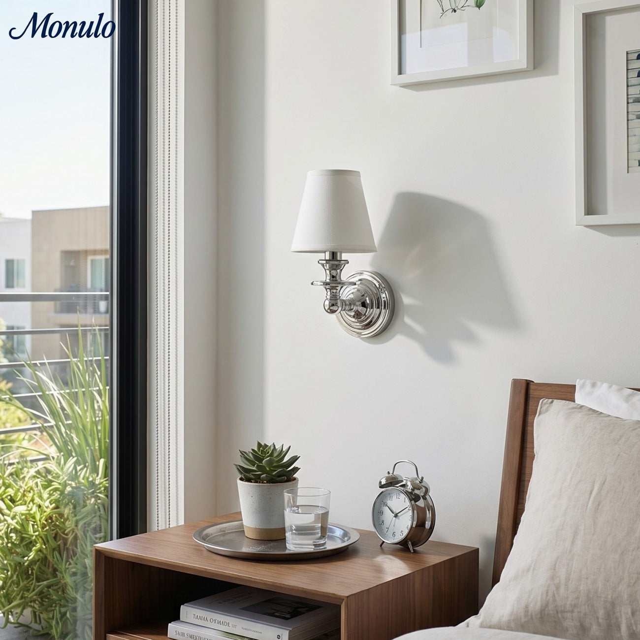 Wandlamp met stoffen kap en zwanenhalsarm – smeedijzeren armatuur met verstelbare leeslamp