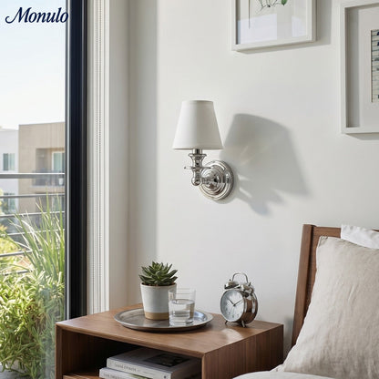 Wandlamp met stoffen kap en zwanenhalsarm – smeedijzeren armatuur met verstelbare leeslamp