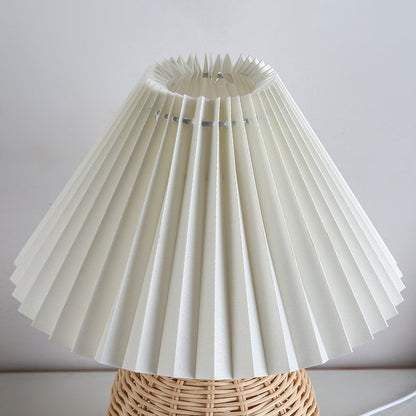 Rotan Tafellamp Geplooide Kap USB 5W Slaapkamer Nachtkastje Scandinavisch Boho Sfeerverlichting Riet Bureau Leeslamp