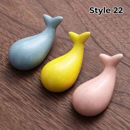 Keramische Eetstokjessteun met Dier- en Fruitmotieven – Set van 3