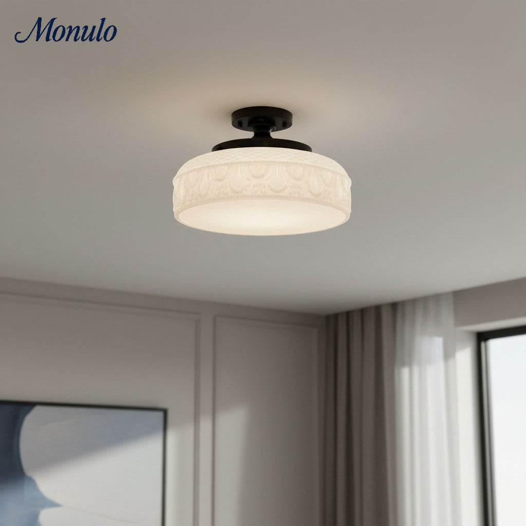 Geribbelde Glazen Plafondlamp met Metalen Armatuur – Minimalistische Verlichting voor Slaapkamer en Gang