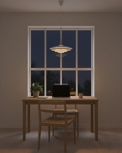 Gelaagde Metalen Hanglamp Zwart Wit Scandinavisch Design Eetkamer Woonkamer Modern Elegant Diffuus Licht Warm Sfeerlicht