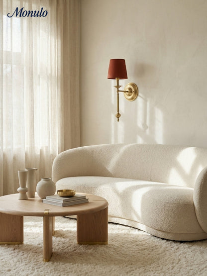 Stoffen Wandlamp met Vintage Koperen Afwerking – Sfeervolle Verlichting voor Hal, Slaapkamer en Woonkamer