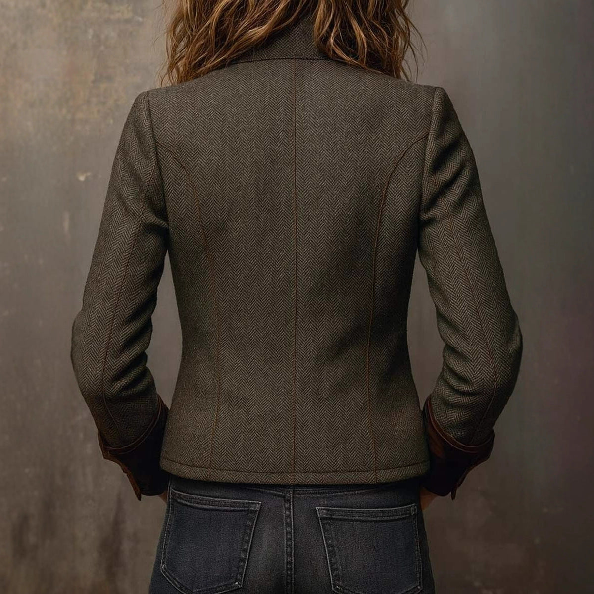 Dames Blazer Tweed Met Fluweel Bies en Klassiek Design