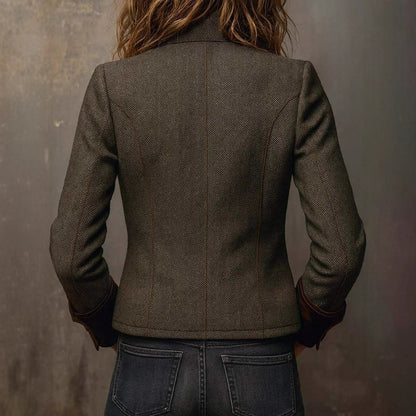 Dames Blazer Tweed Met Fluweel Bies en Klassiek Design