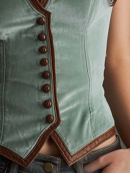 Dames Gilet Fluwelen Leren Details Slim Fit