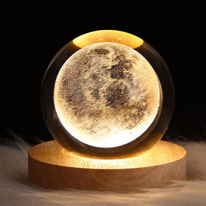 Planeet Nachtlampje Kristallen Bol met Sfeerverlichting Warmwit Licht en Decoratieve Standaard voor Slaapkamer Woonkamer Rust en Ontspanning