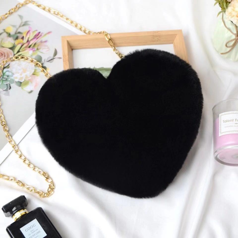 Dames Crossbody Tas Pluche Hartvormig met Ketting Sluiting