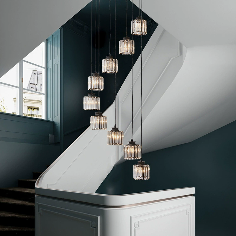 Kristallen Hanglamp Goud Trap Hal 6 of 9 Lichts Cascaderend | Vintage Kroonluchter Eetkamer Hoge Plafond