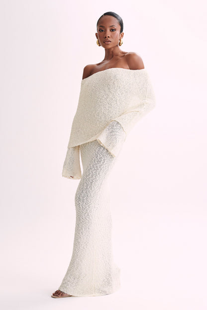 Off-Shoulder Maxi Jurk Bouclé Stof Zomerjurk
