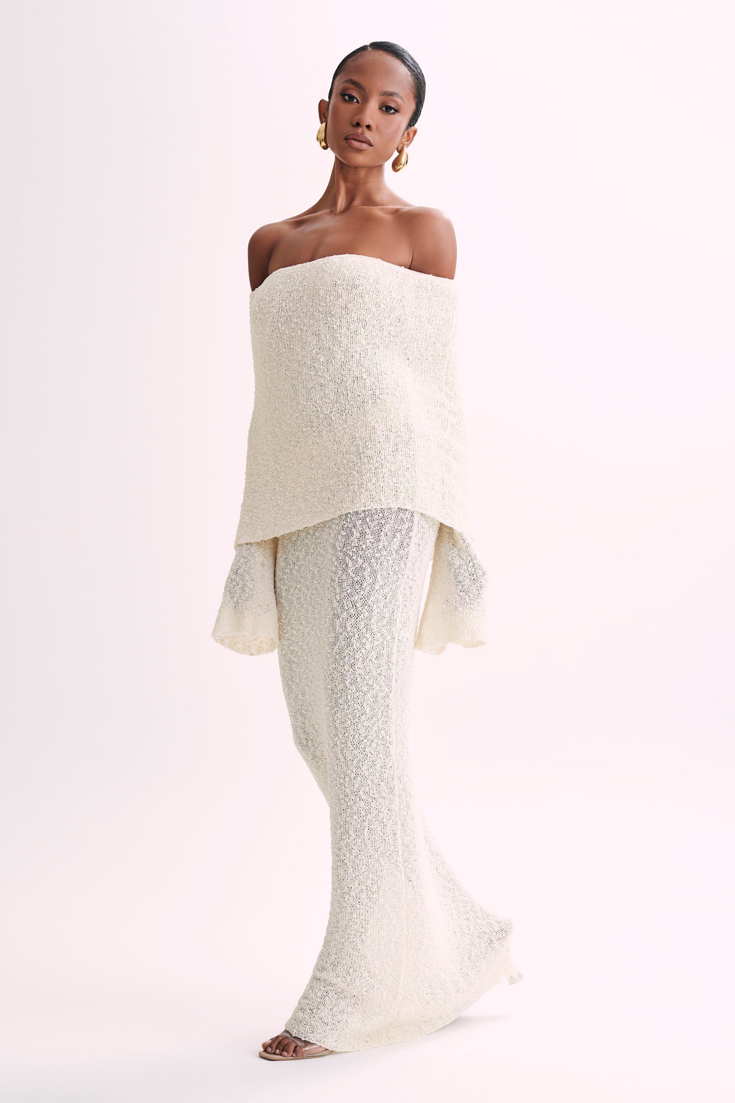 Off-Shoulder Maxi Jurk Bouclé Stof Zomerjurk