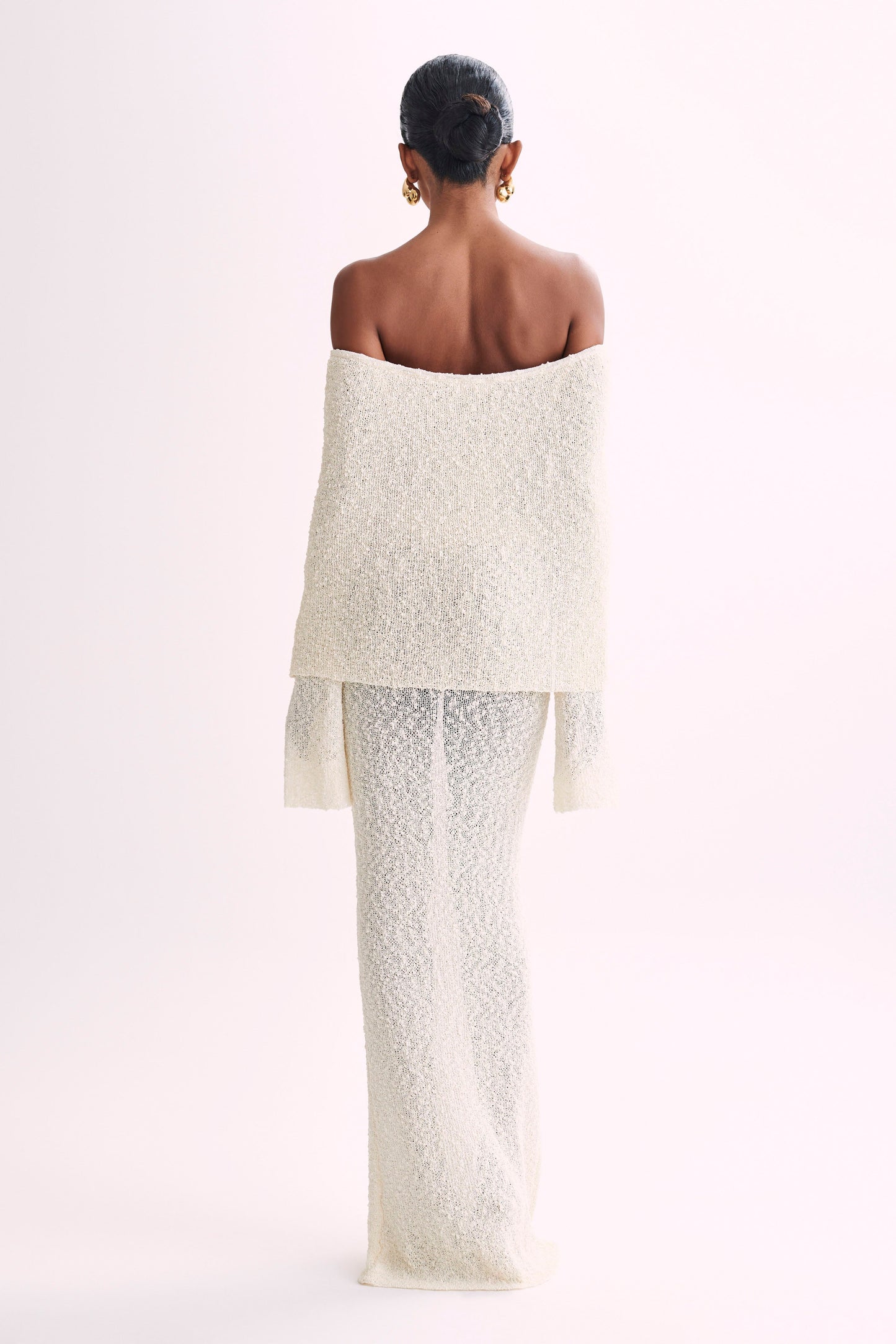Off-Shoulder Maxi Jurk Bouclé Stof Zomerjurk