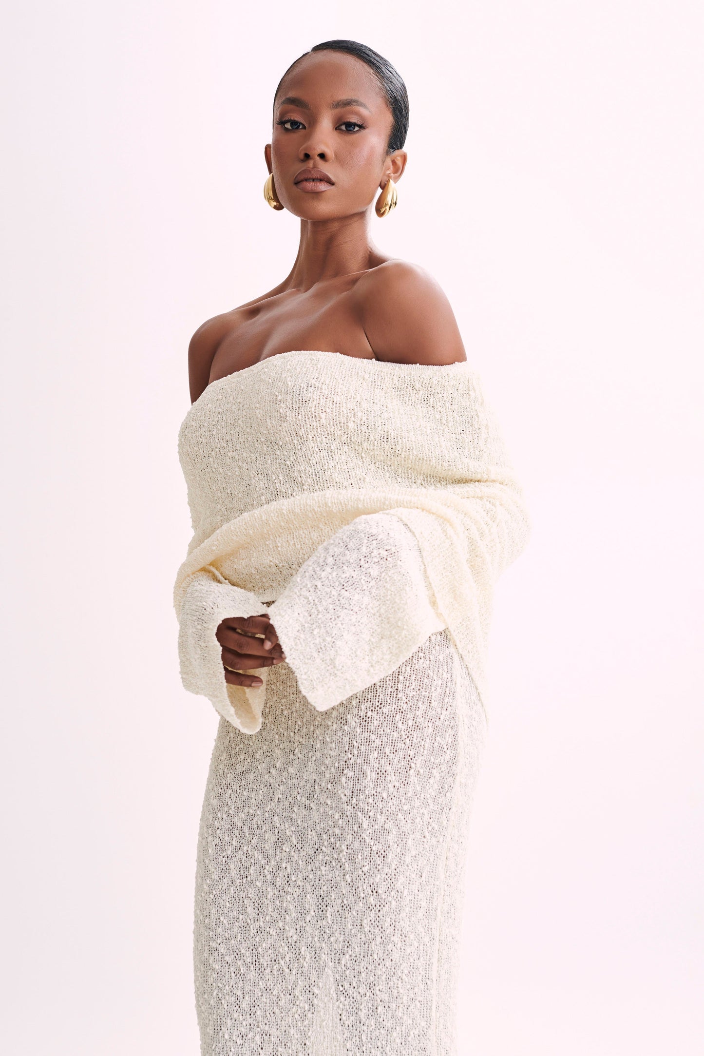 Off-Shoulder Maxi Jurk Bouclé Stof Zomerjurk