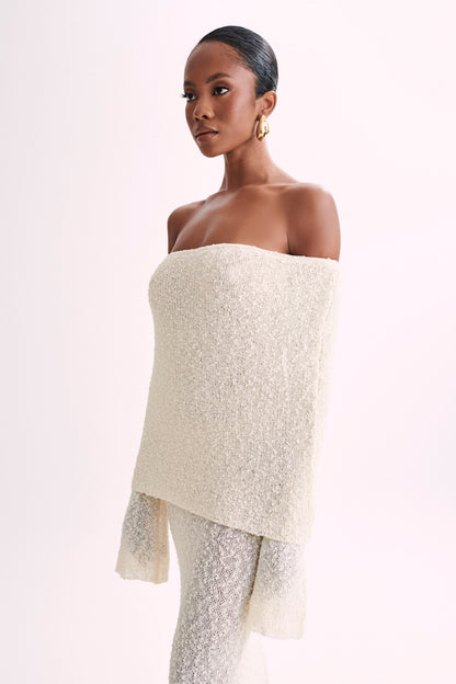 Off-Shoulder Maxi Jurk Bouclé Stof Zomerjurk