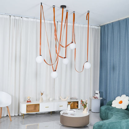 Hanglamp Leer Glas Bollen Luxe Verstelbaar Warm Wit Woonkamer Eetkamer