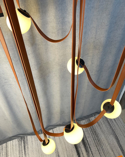 Hanglamp Leer Glas Bollen Luxe Verstelbaar Warm Wit Woonkamer Eetkamer