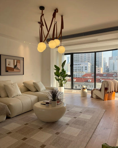 Hanglamp Leer Glas Bollen Luxe Verstelbaar Warm Wit Woonkamer Eetkamer