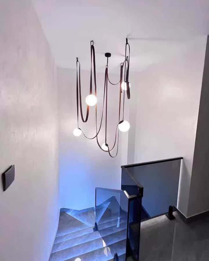 Hanglamp Leer Glas Bollen Luxe Verstelbaar Warm Wit Woonkamer Eetkamer