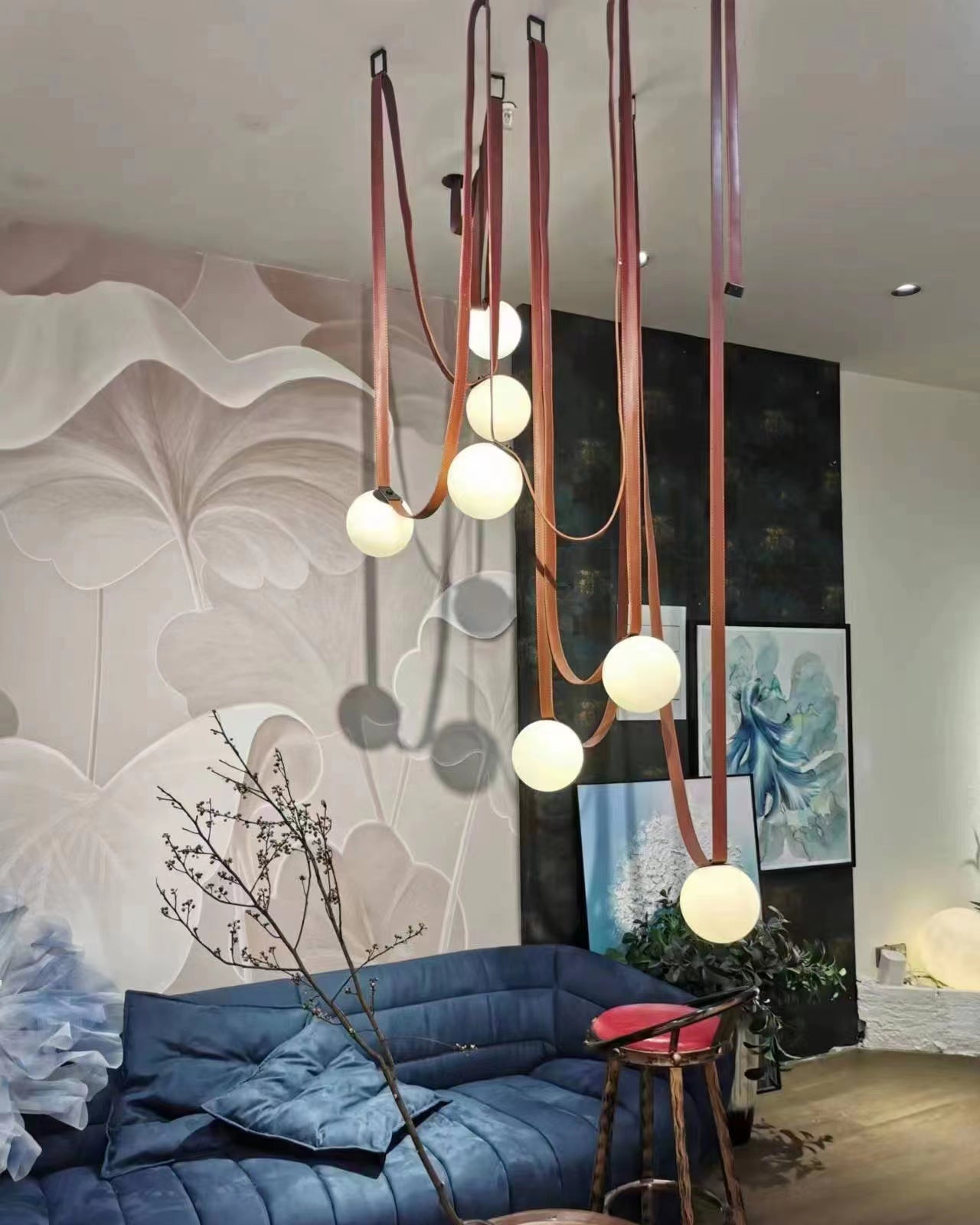 Hanglamp Leer Glas Bollen Luxe Verstelbaar Warm Wit Woonkamer Eetkamer