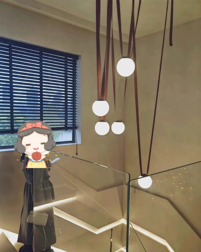 Hanglamp Leer Glas Bollen Luxe Verstelbaar Warm Wit Woonkamer Eetkamer