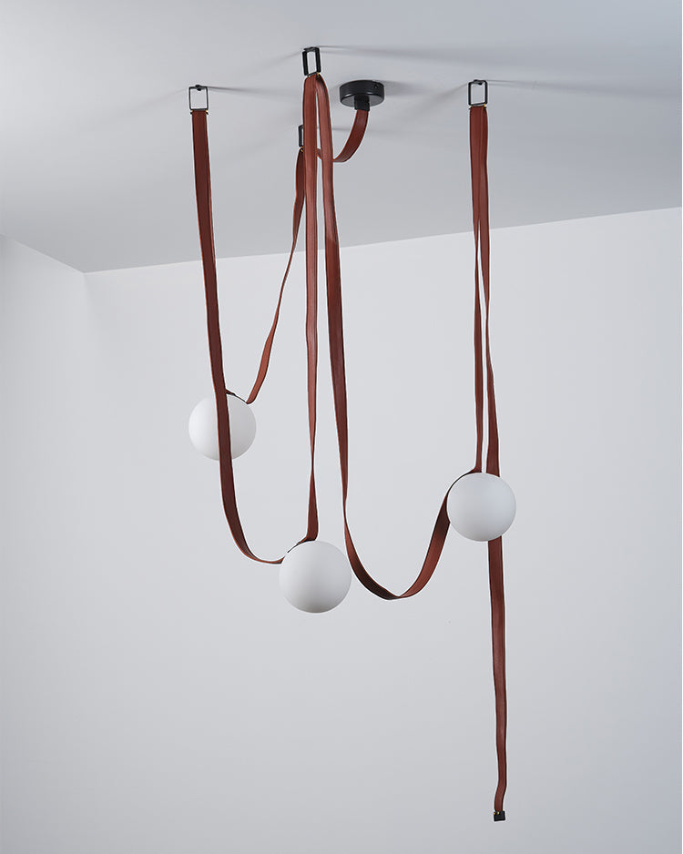 Hanglamp Leer Glas Bollen Luxe Verstelbaar Warm Wit Woonkamer Eetkamer