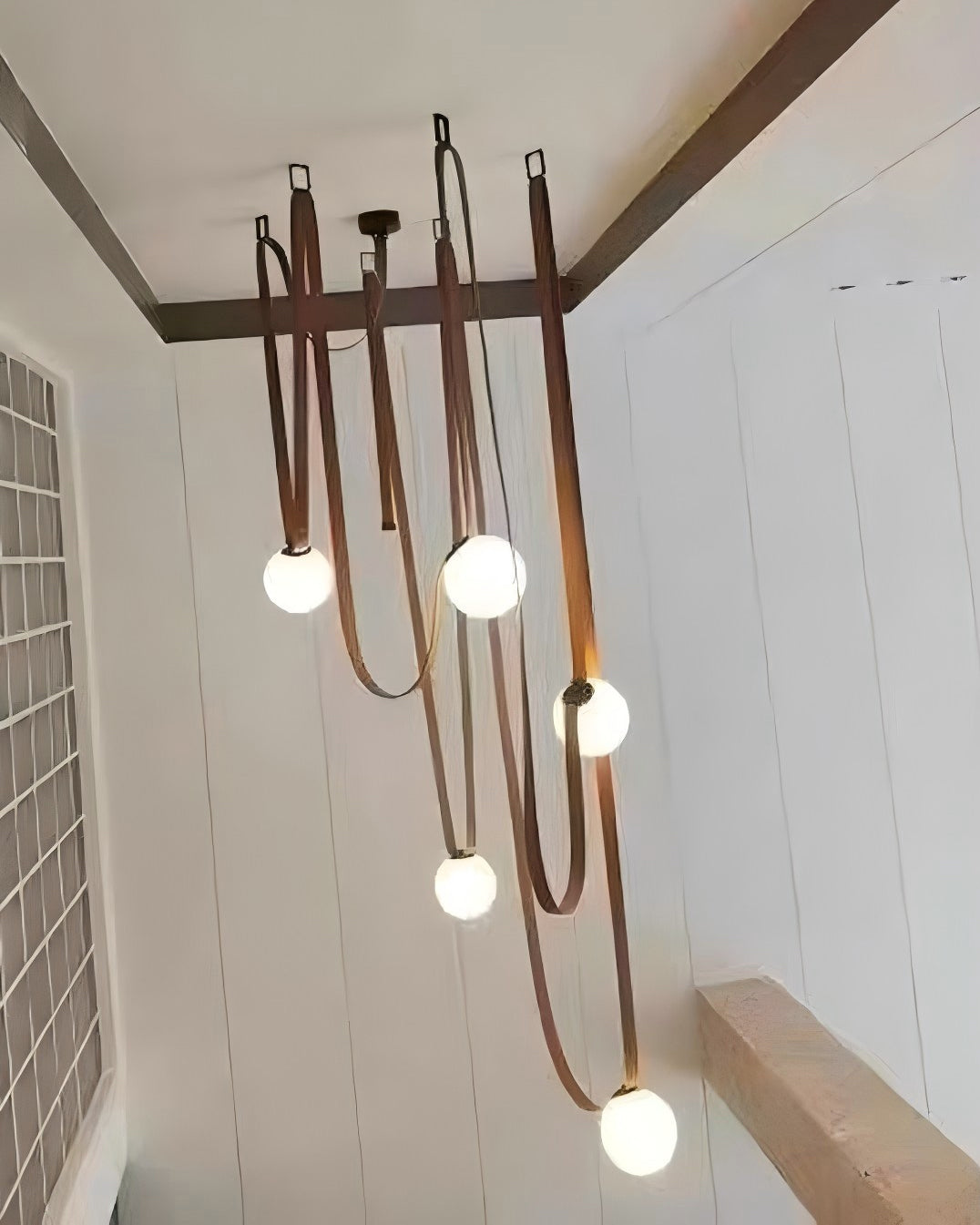 Hanglamp Leer Glas Bollen Luxe Verstelbaar Warm Wit Woonkamer Eetkamer