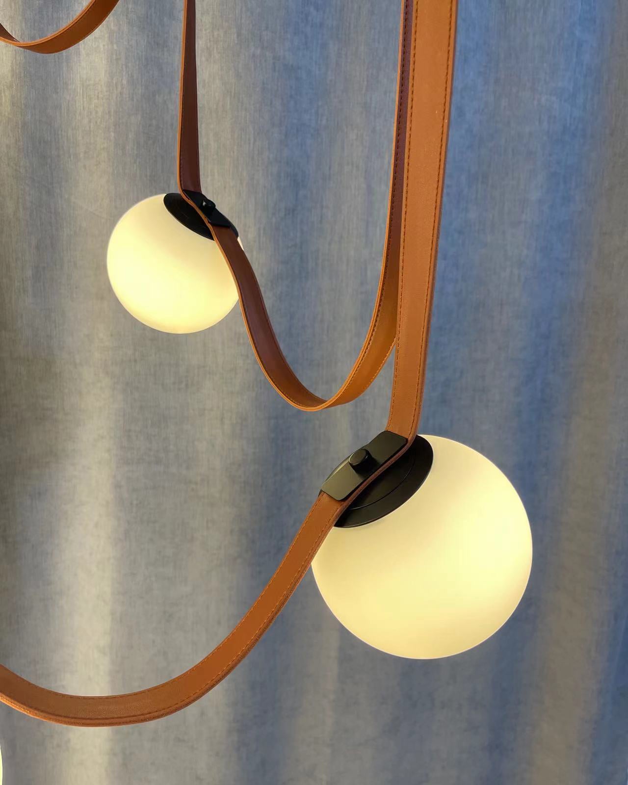Hanglamp Leer Glas Bollen Luxe Verstelbaar Warm Wit Woonkamer Eetkamer