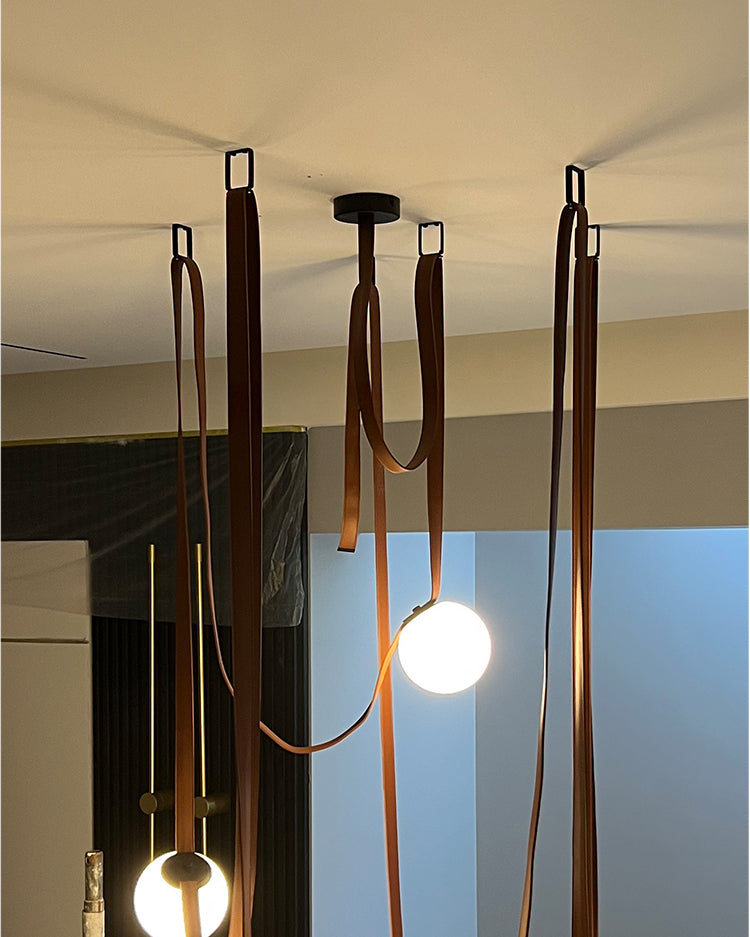 Hanglamp Leer Glas Bollen Luxe Verstelbaar Warm Wit Woonkamer Eetkamer