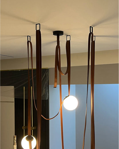 Hanglamp Leer Glas Bollen Luxe Verstelbaar Warm Wit Woonkamer Eetkamer