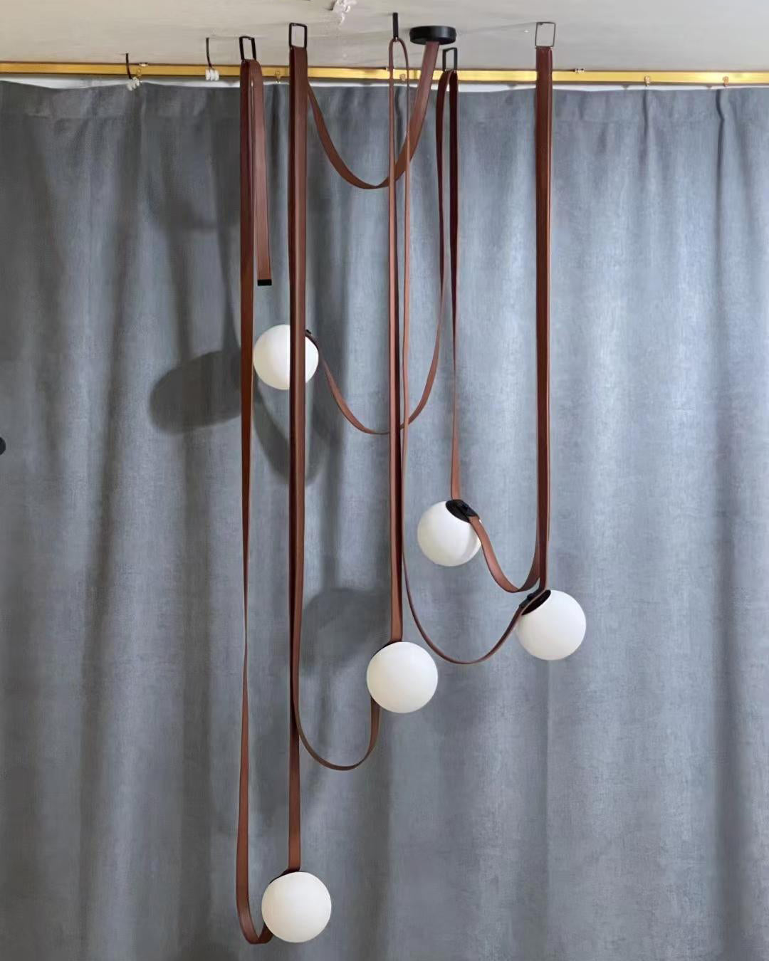 Hanglamp Leer Glas Bollen Luxe Verstelbaar Warm Wit Woonkamer Eetkamer