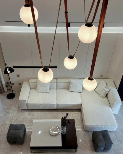 Hanglamp Leer Glas Bollen Luxe Verstelbaar Warm Wit Woonkamer Eetkamer