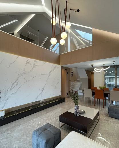 Hanglamp Leer Glas Bollen Luxe Verstelbaar Warm Wit Woonkamer Eetkamer