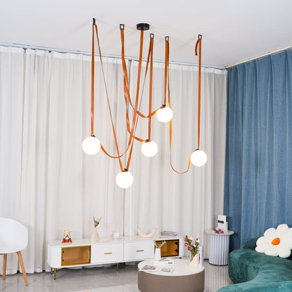 Hanglamp Leer Glas Bollen Luxe Verstelbaar Warm Wit Woonkamer Eetkamer